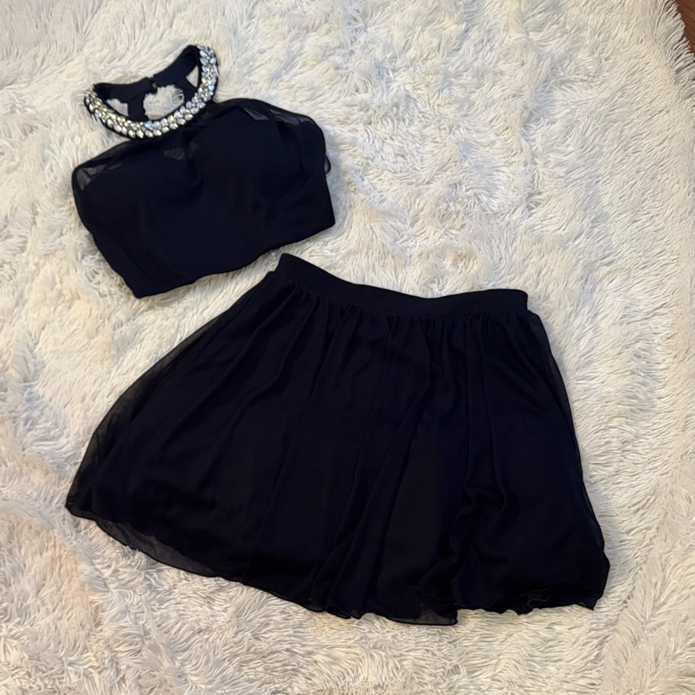 Speecklers Navy/Silver Retro High School Homecoming 2piece mini Dress Set